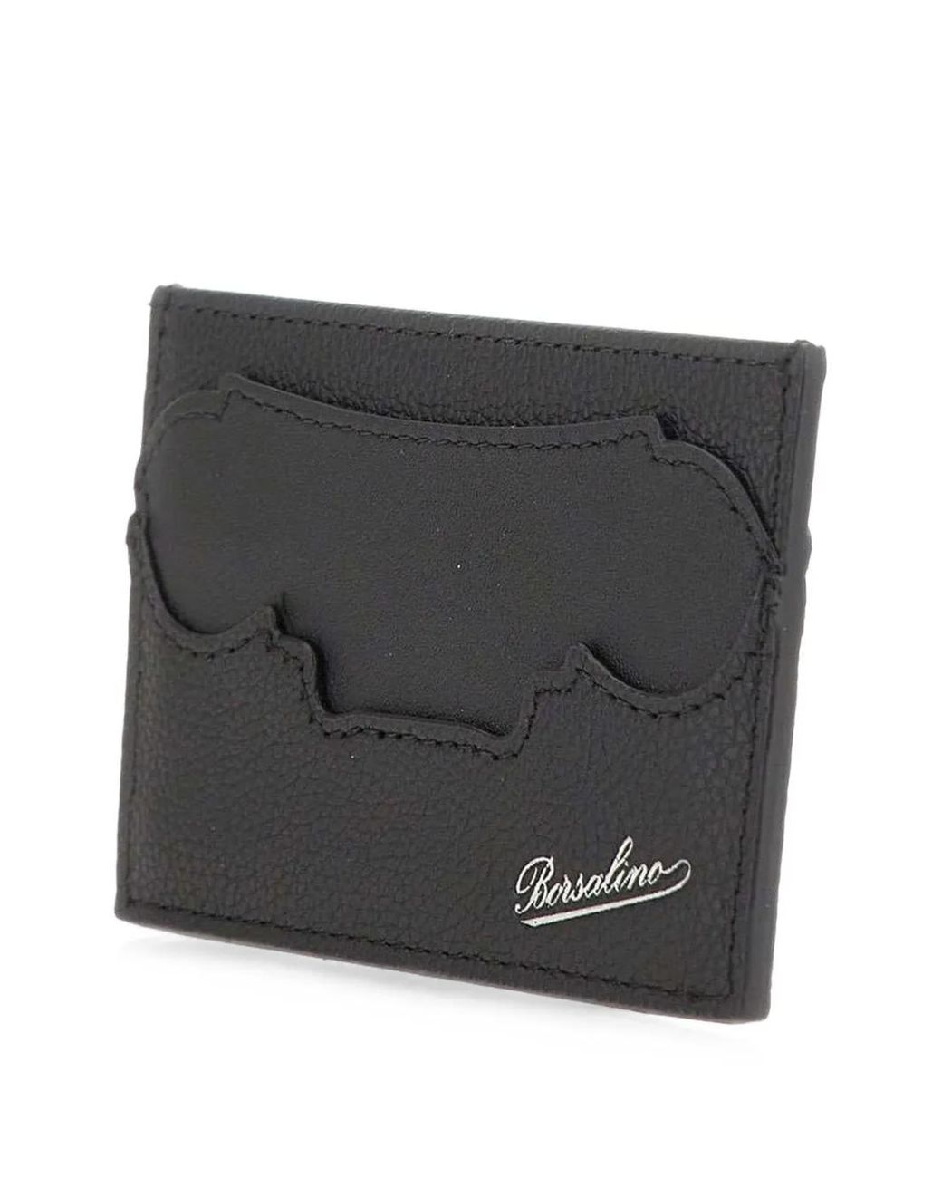 Borsalino Gray Logo-Print Card Holder