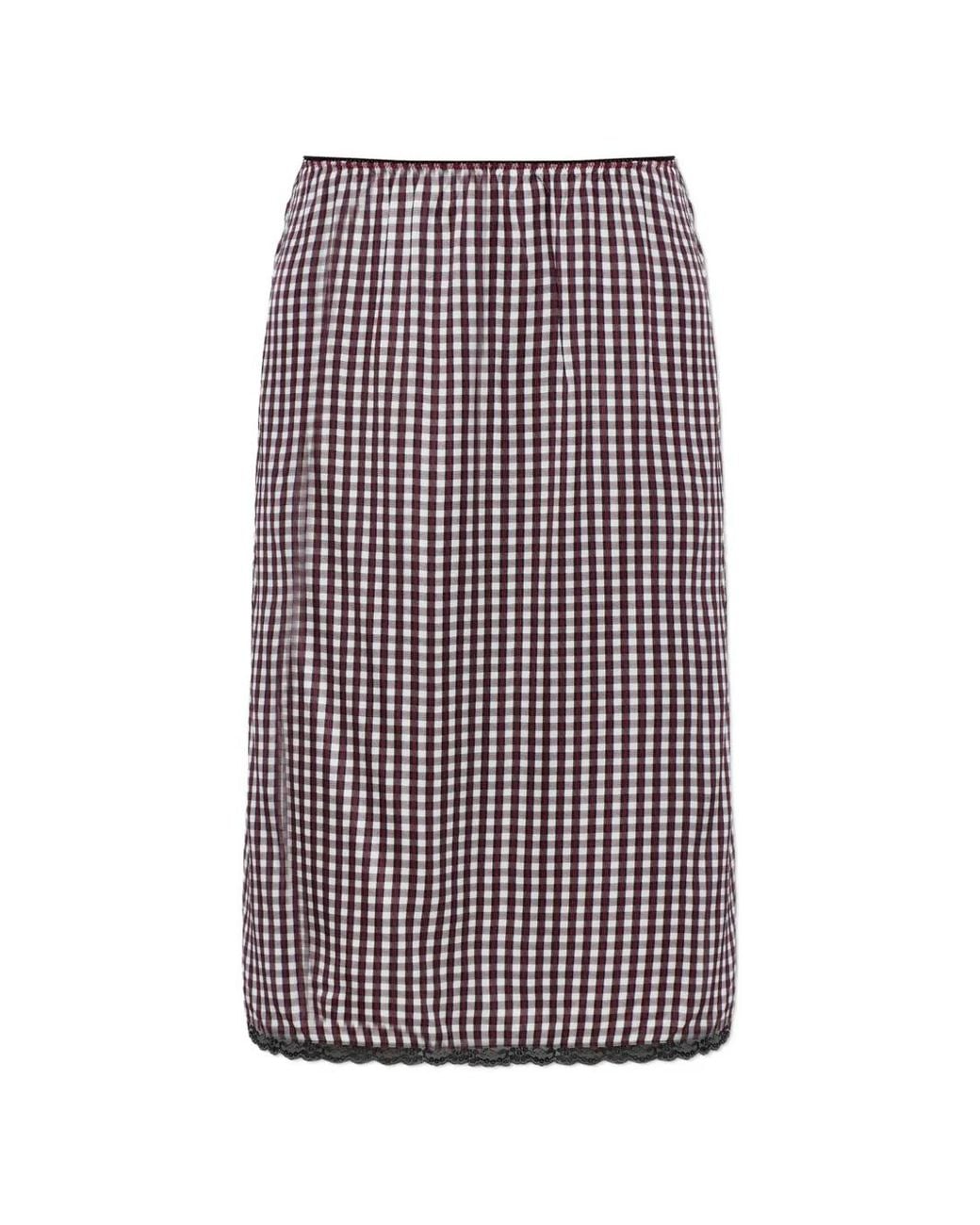 Munthe Purple Catosha Gingham Lace-Trim Midi Skirt