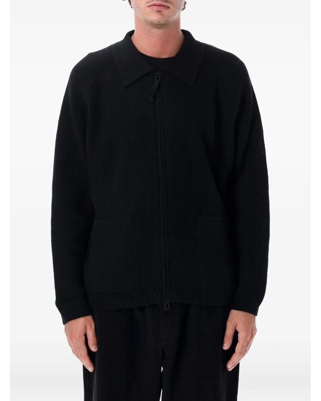 Universal Works Black Pull Côtelé En Laine À Fermeture Zippée for men