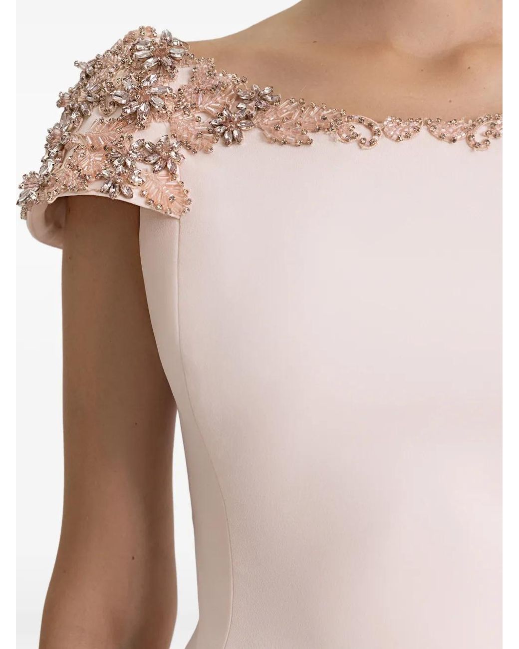 Gemy Maalouf Pink Beaded-Shoulder Maxi Dress
