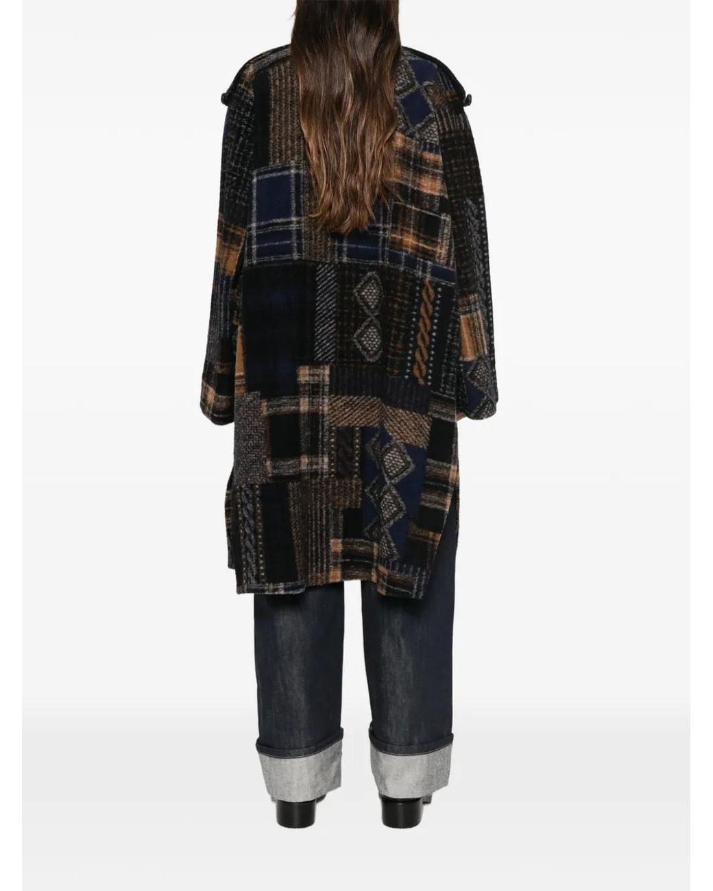 Bye Black Patchwork Check-Pattern Coat