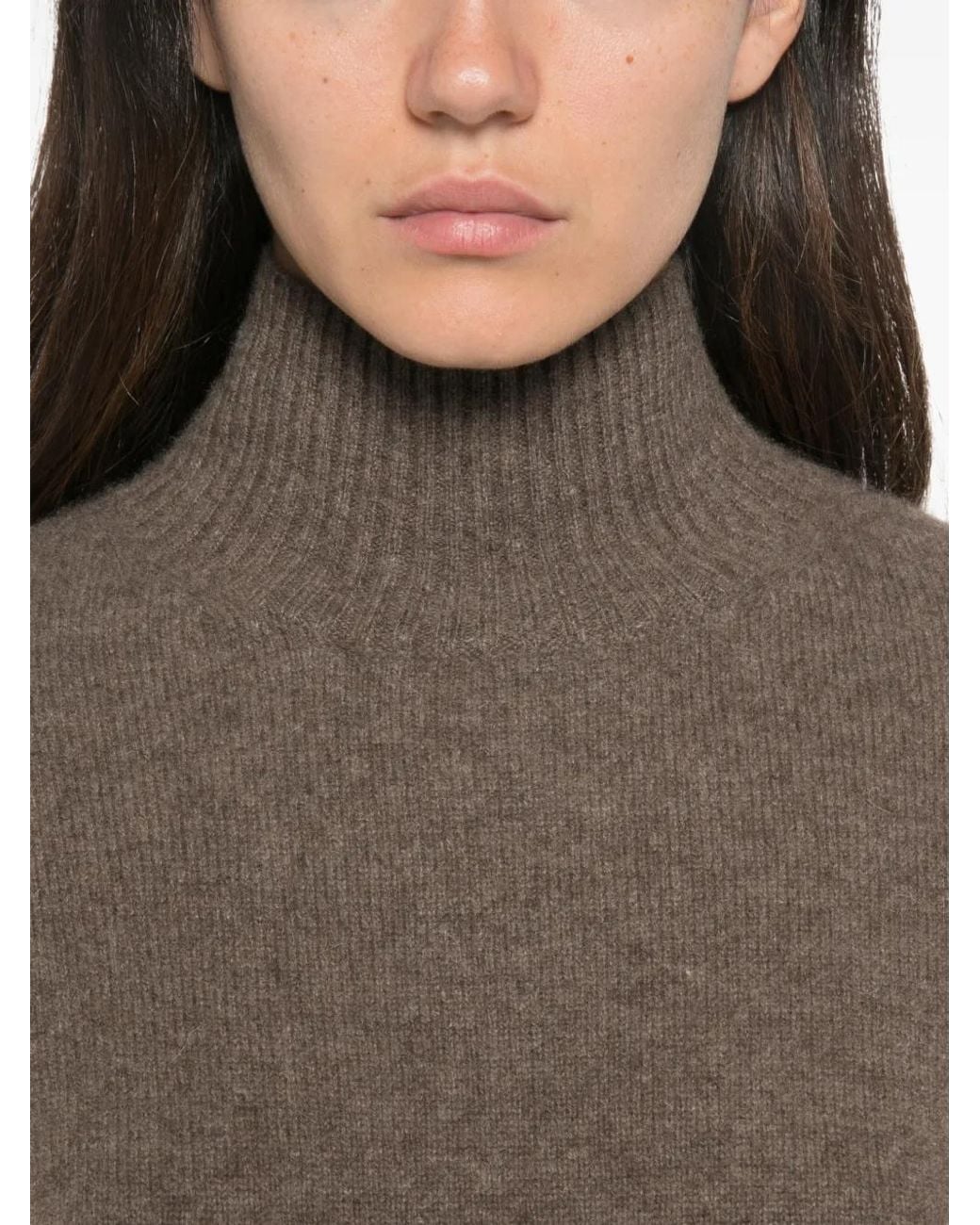 Max Mara Brown Nocino Mock-Neck Ribbed-Trim Sweater