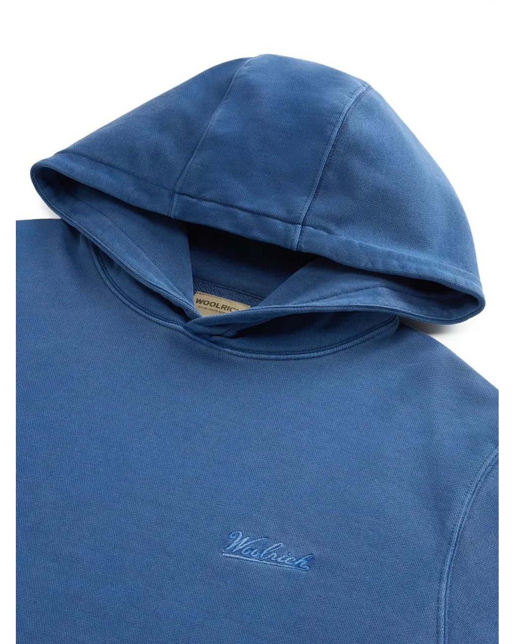 Woolrich Blue Logo-Embroidered Cotton Hoodie for men