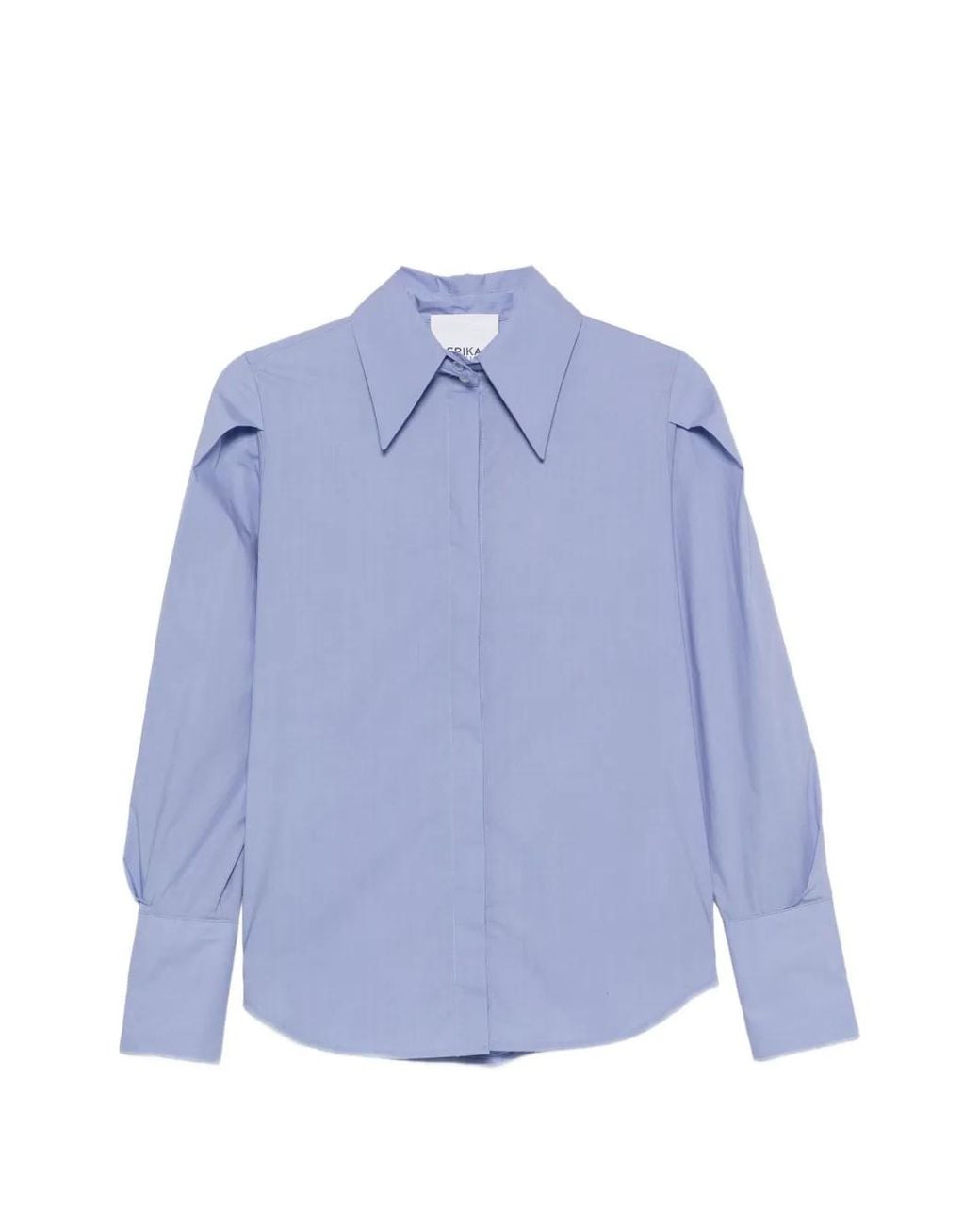 Erika Cavallini Semi Couture Blue Pleated-Shoulder Shirt