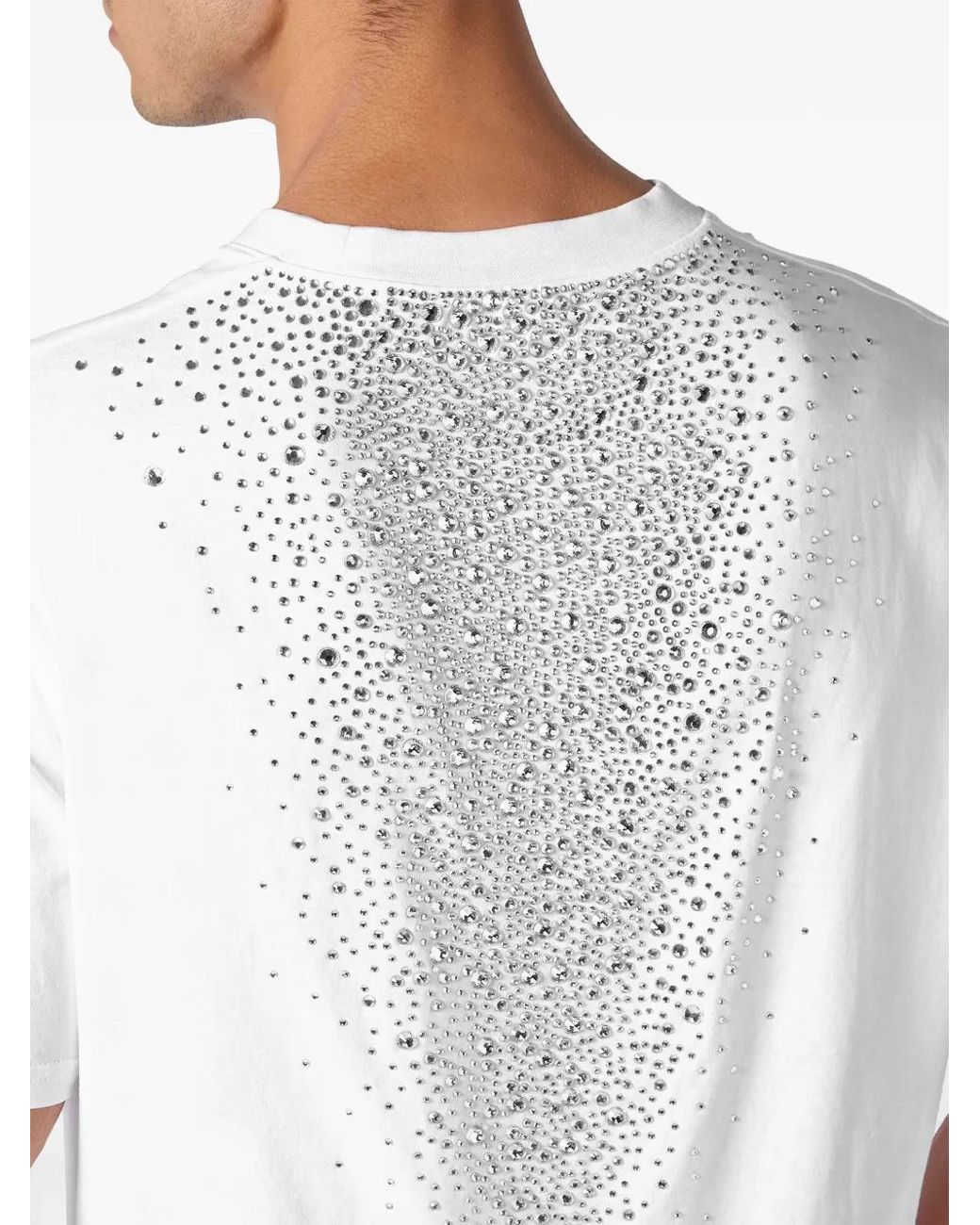 Philipp Plein White Crystal-Embellished Cotton T-Shirt for men