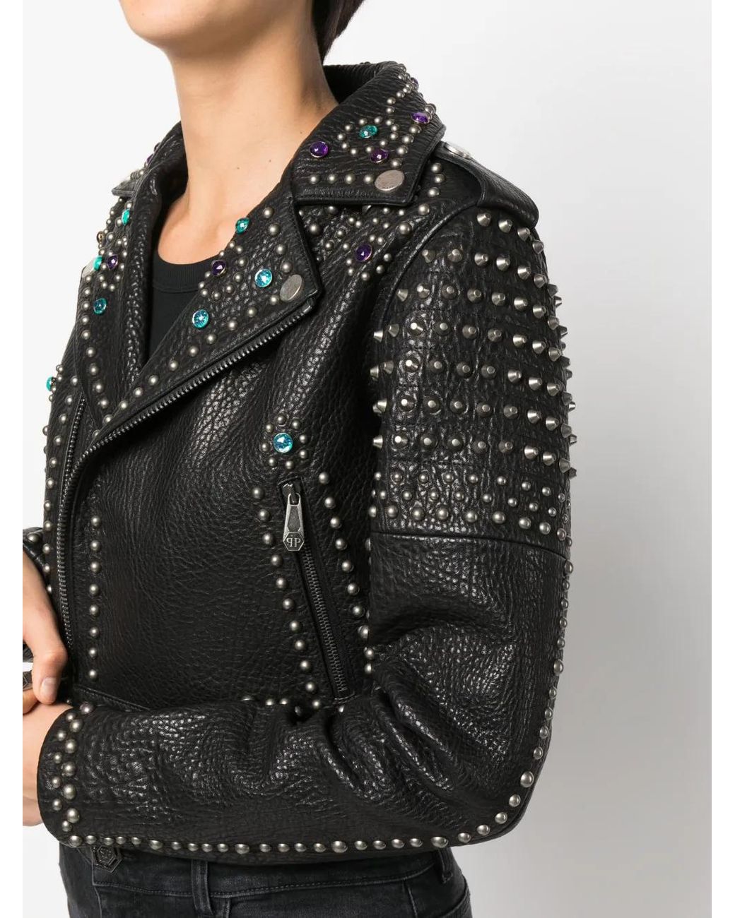 Philipp Plein Black Studded Leather Biker Jacket