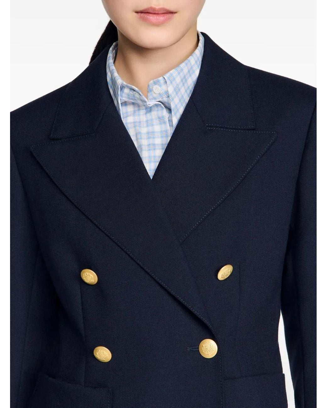 Sandro Blue Double-Breasted Button Blazer