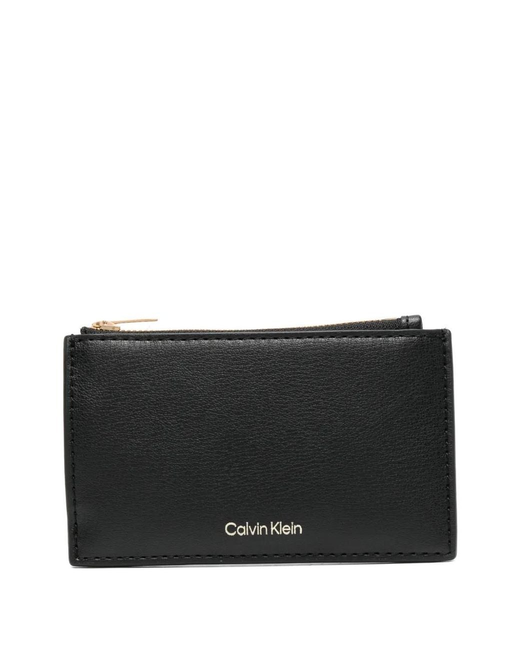 Calvin Klein Black Foil-Logo Top-Zip Card Holder