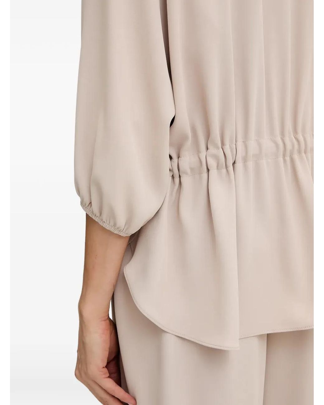 Joseph Ribkoff Natural V-Neck Drawstring Blouse