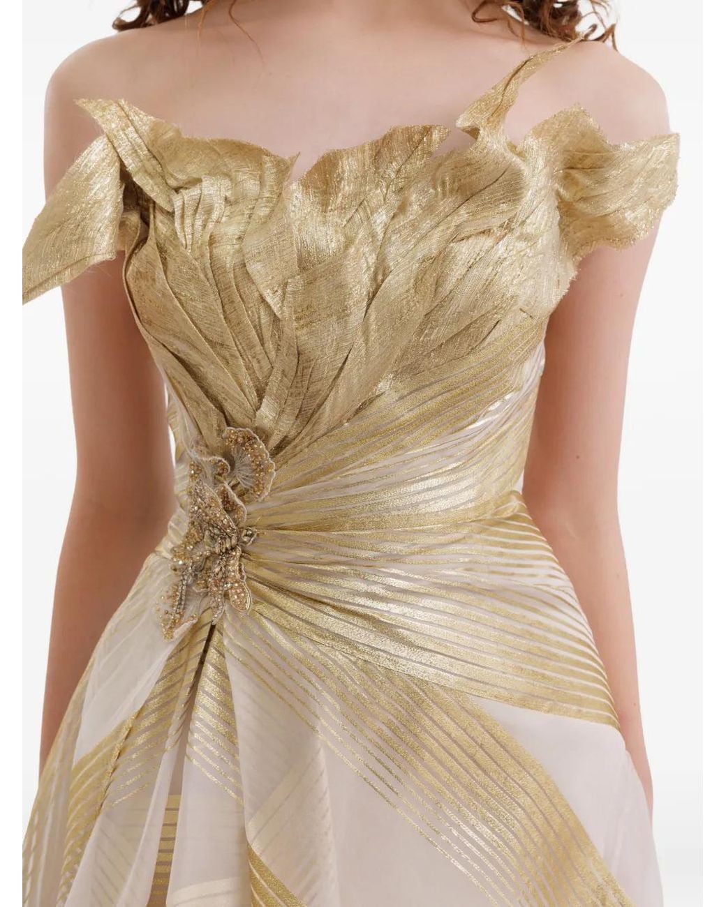 Gemy Maalouf White Off-Shoulder Gathered Gown