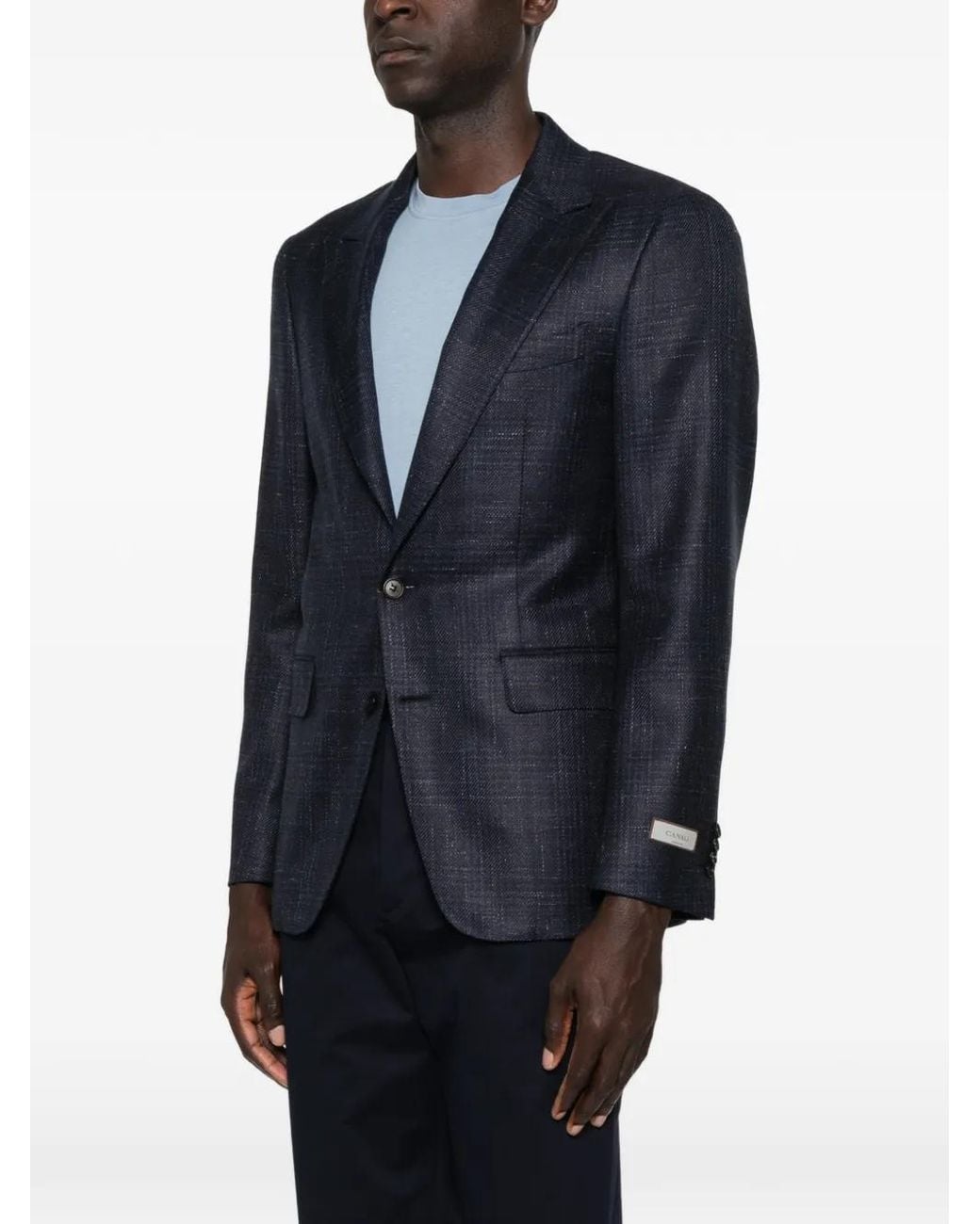 Canali Blue Check-Pattern Single-Breasted Blazer for men