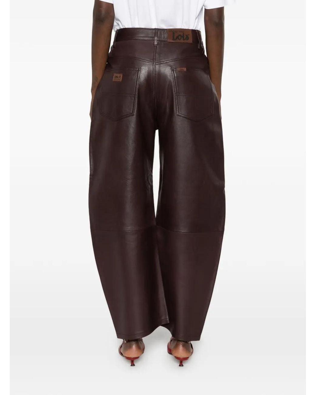 Lois Gray Wide-Leg Leather Trousers