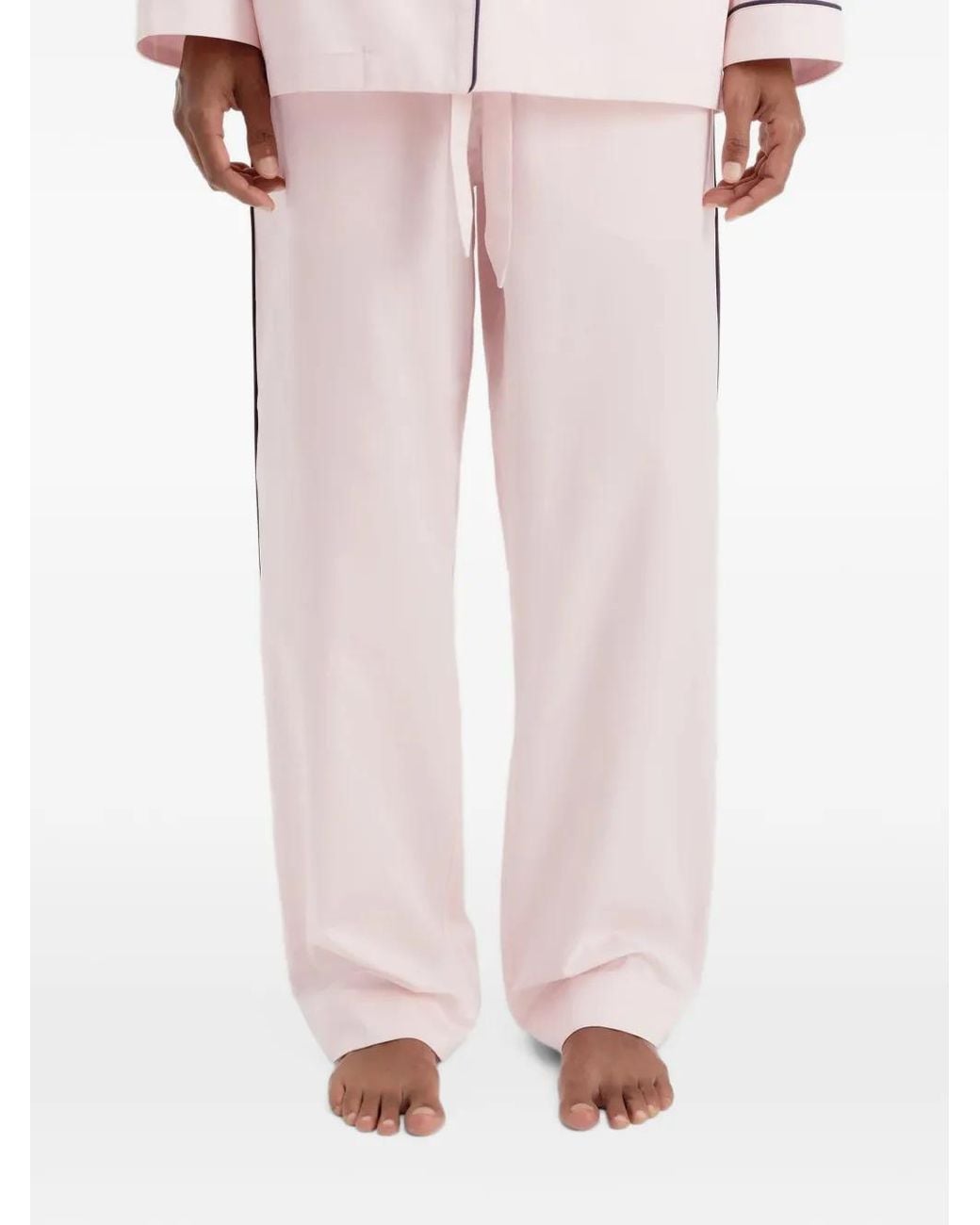 Tekla Pink Drawstring Cotton Pajama Bottoms