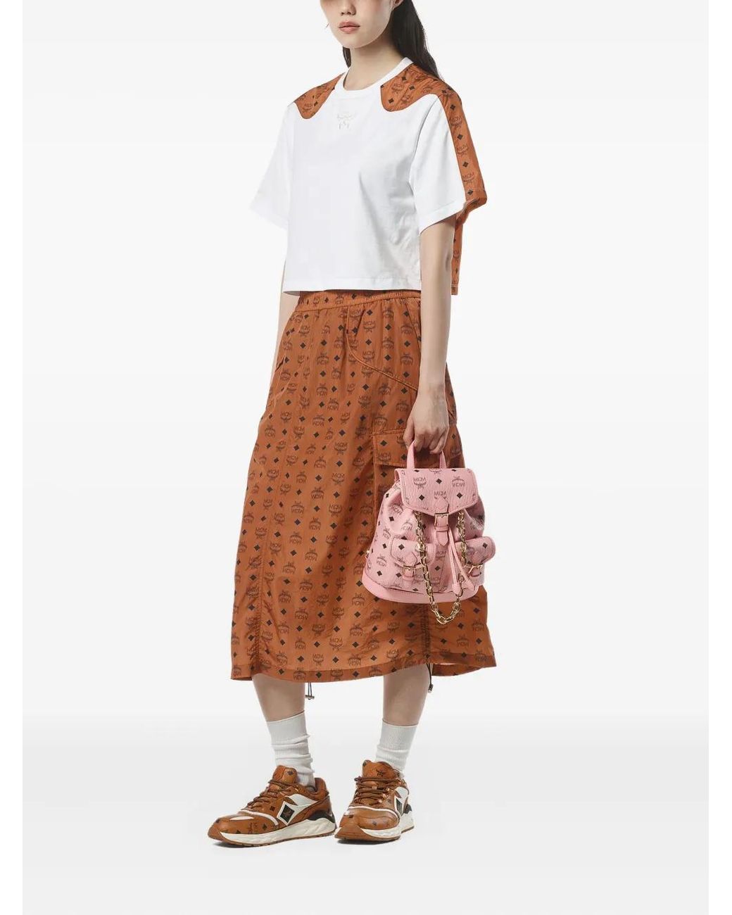 MCM Pink Aren Visetos Chain Backpack