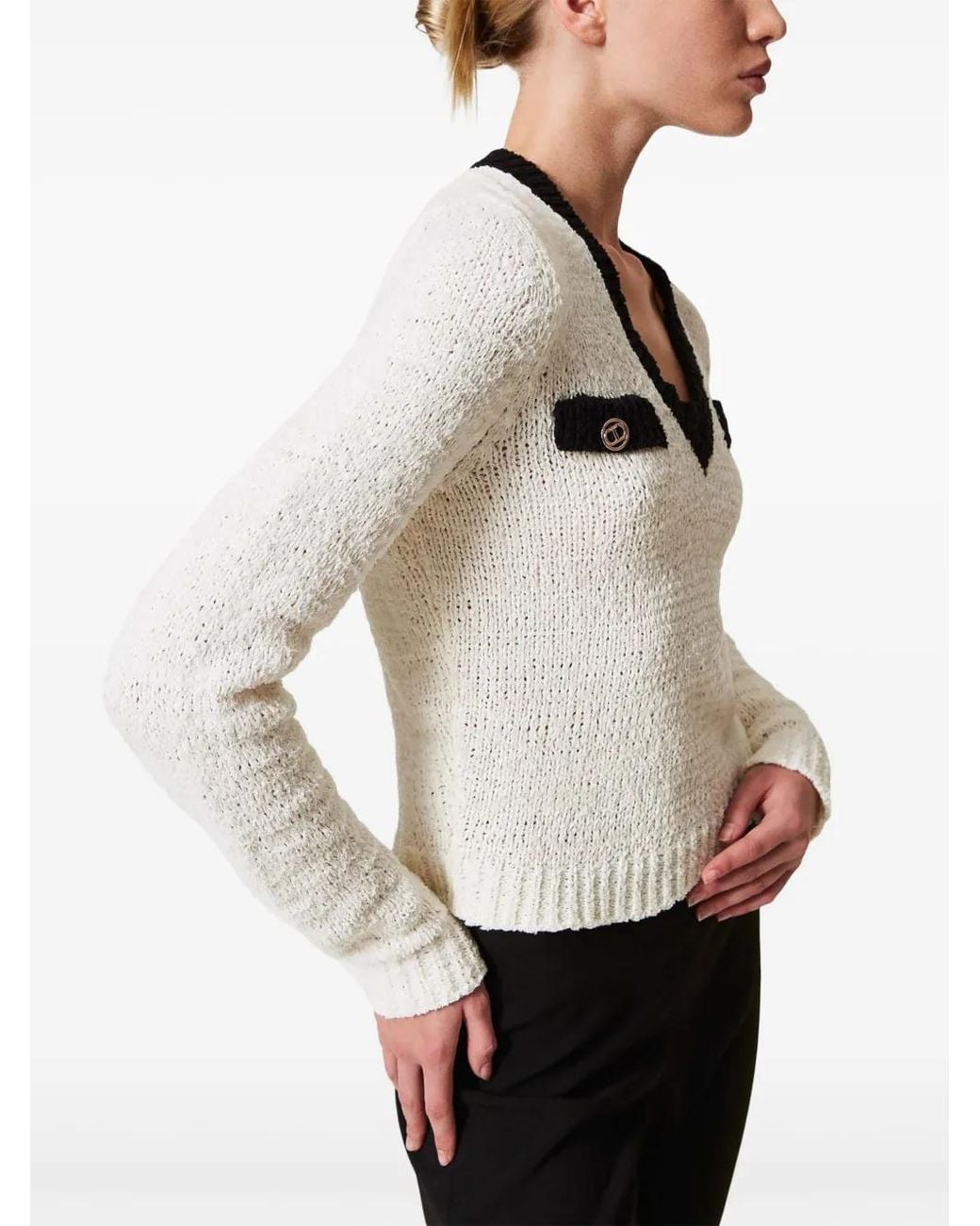 Twinset White Oval T Button-Detail Jumper