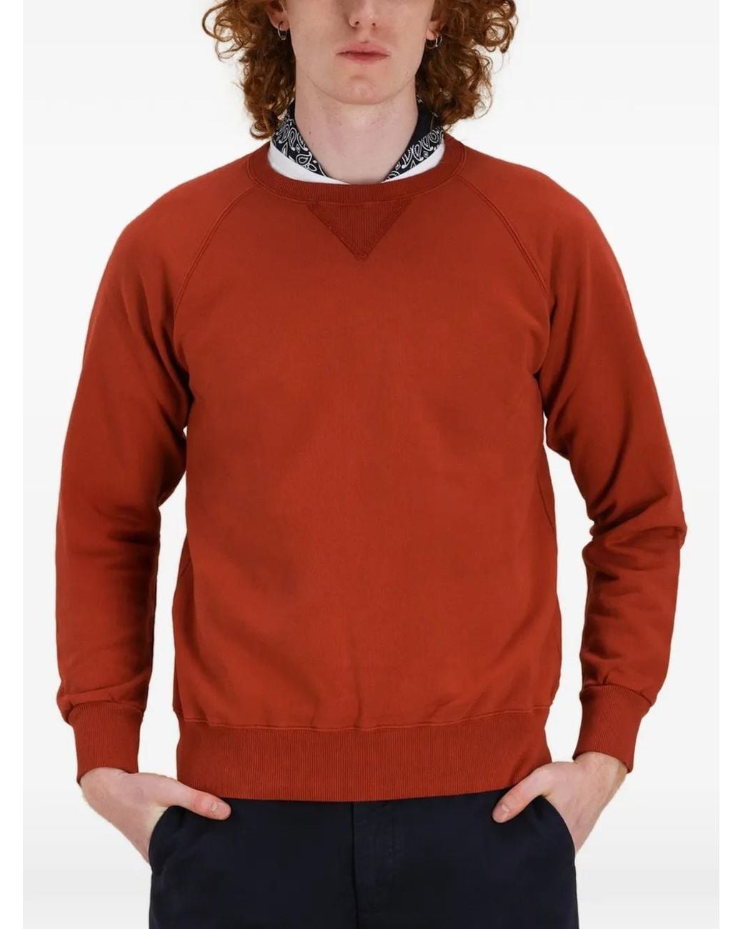 Fortela Red Harvard Raglan-Sleeve Crew-Neck Sweatshirt for men