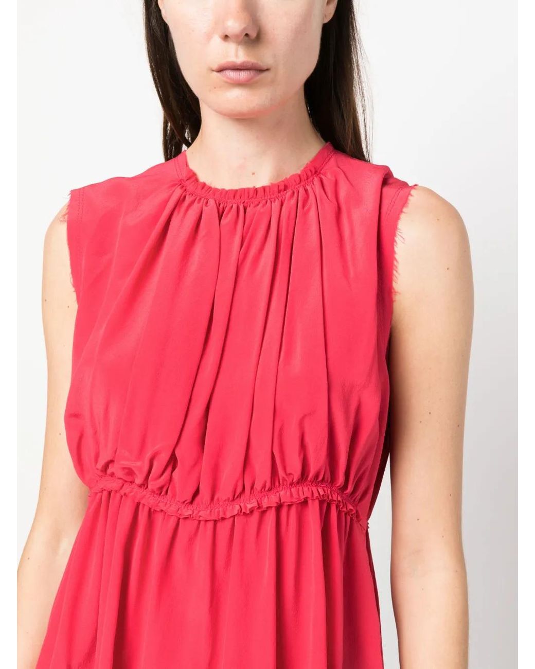 Lanvin Pink Ruched Sleeveless Silk Blouse
