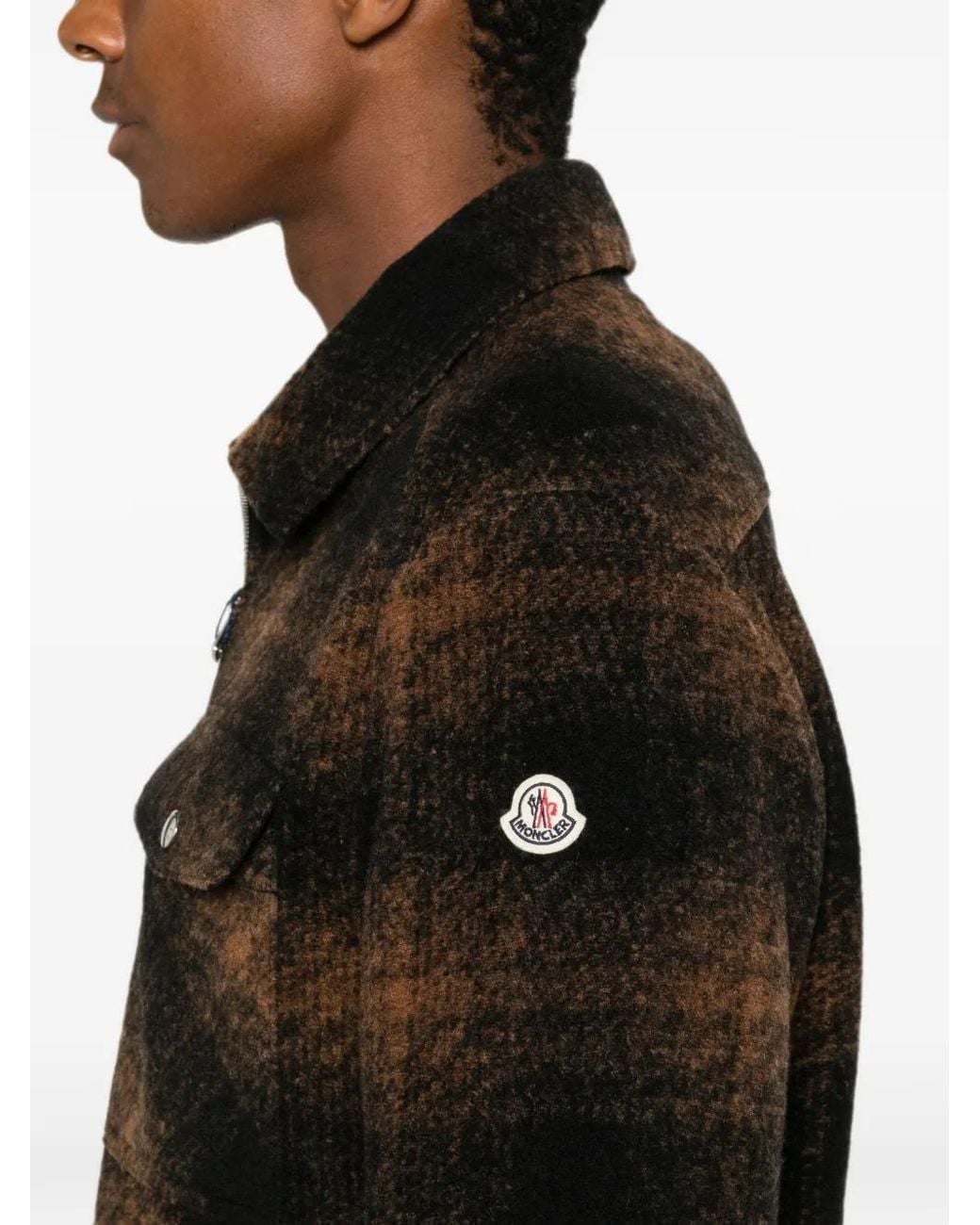 Moncler Black Checked Wool Blend Jacket for men