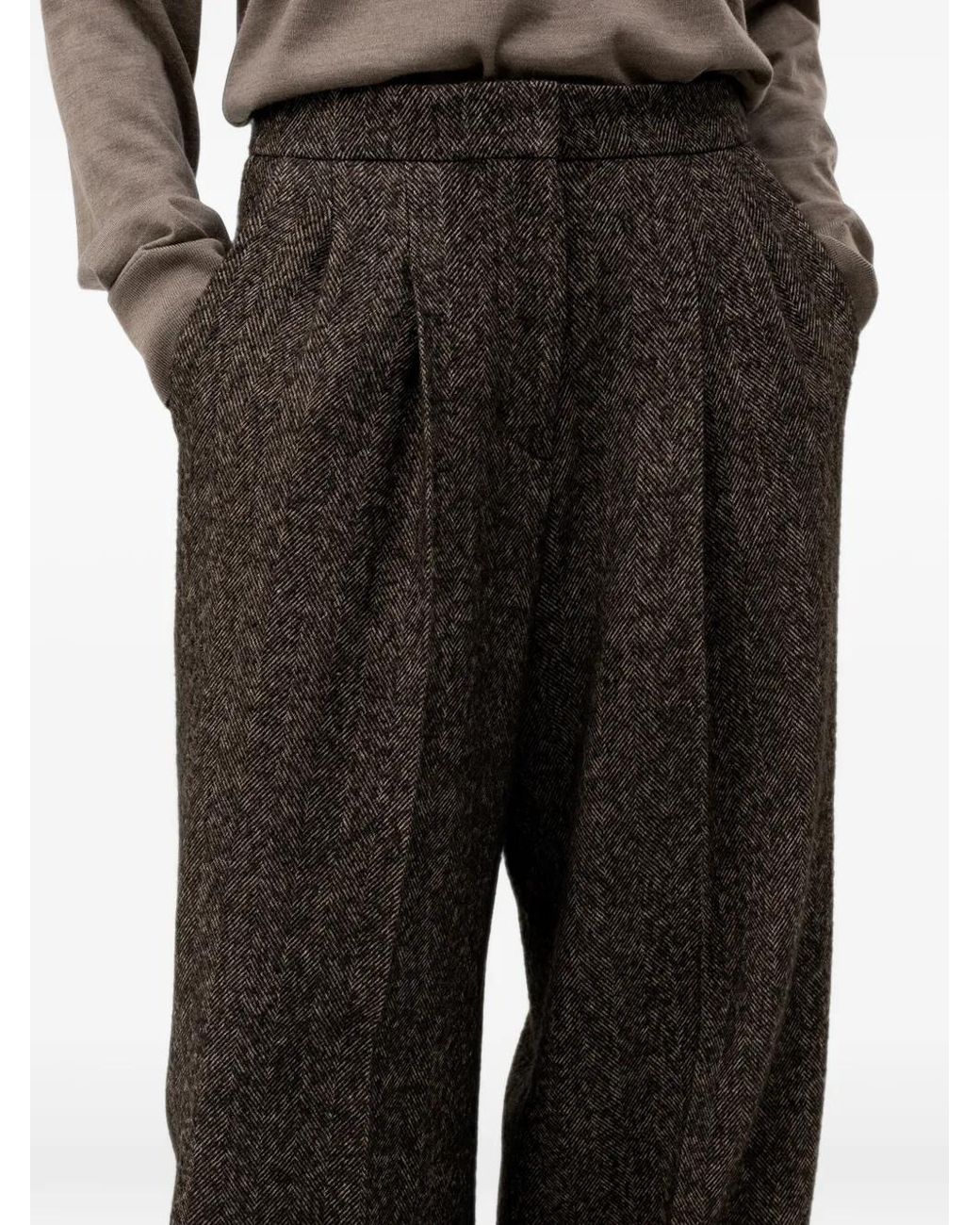 Boss Black Wide-Leg Herringbone Pants