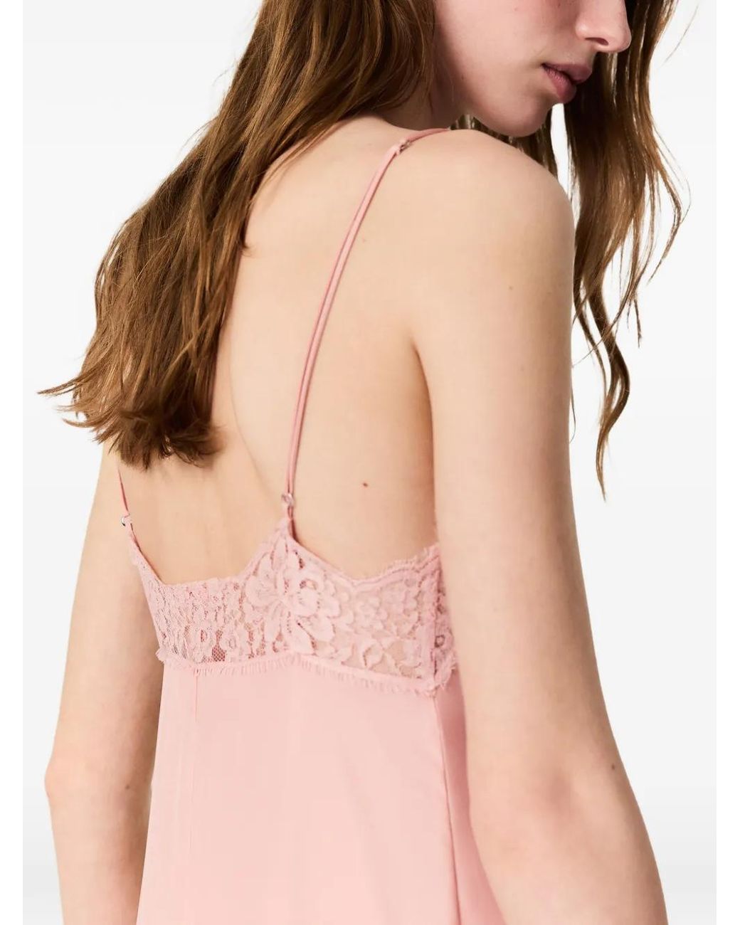 Stella McCartney Pink Robe Mi-Longue À Bordures En Dentelle