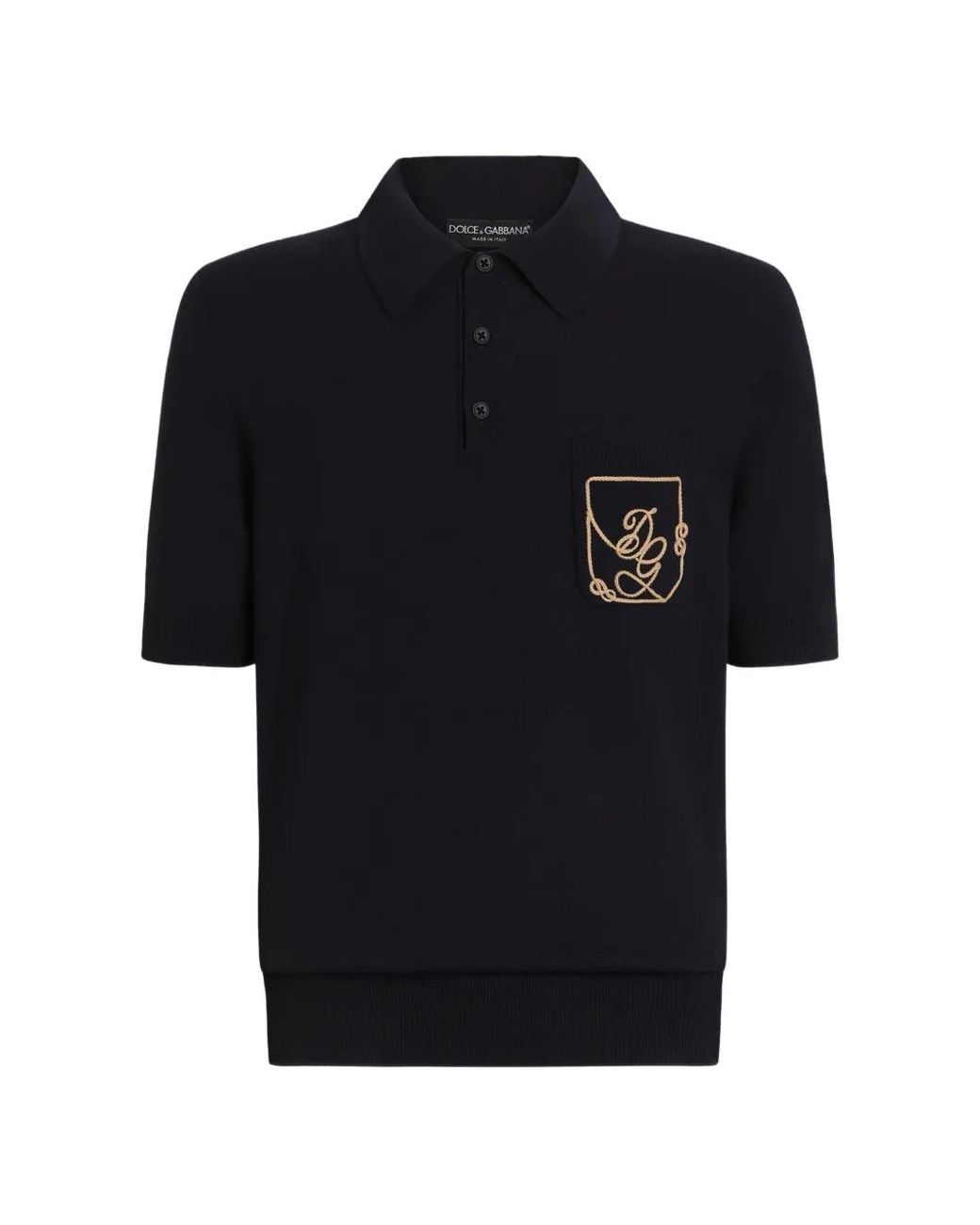 Dolce & Gabbana Black Virgin Wool Polo Shirt With Logo for men