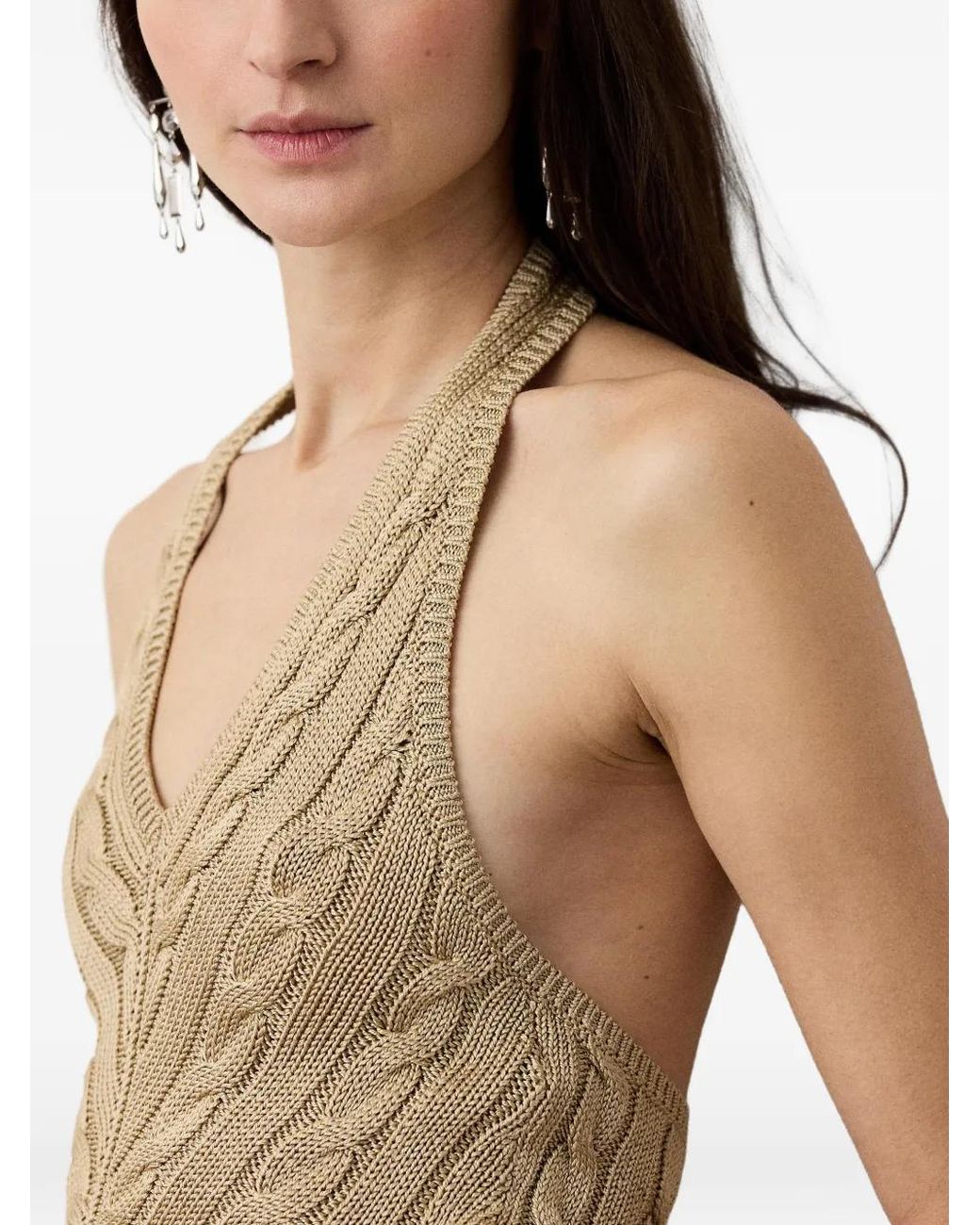 Ralph Lauren Cable-Knit Backless Top in Brown | Lyst