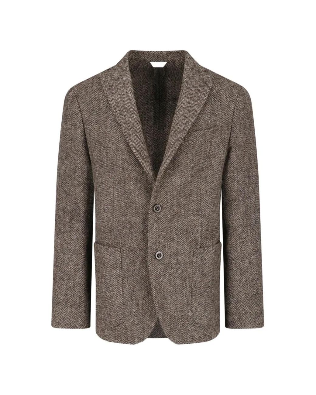 Boglioli Brown Herringbone-Pattern Wool Blazer for men