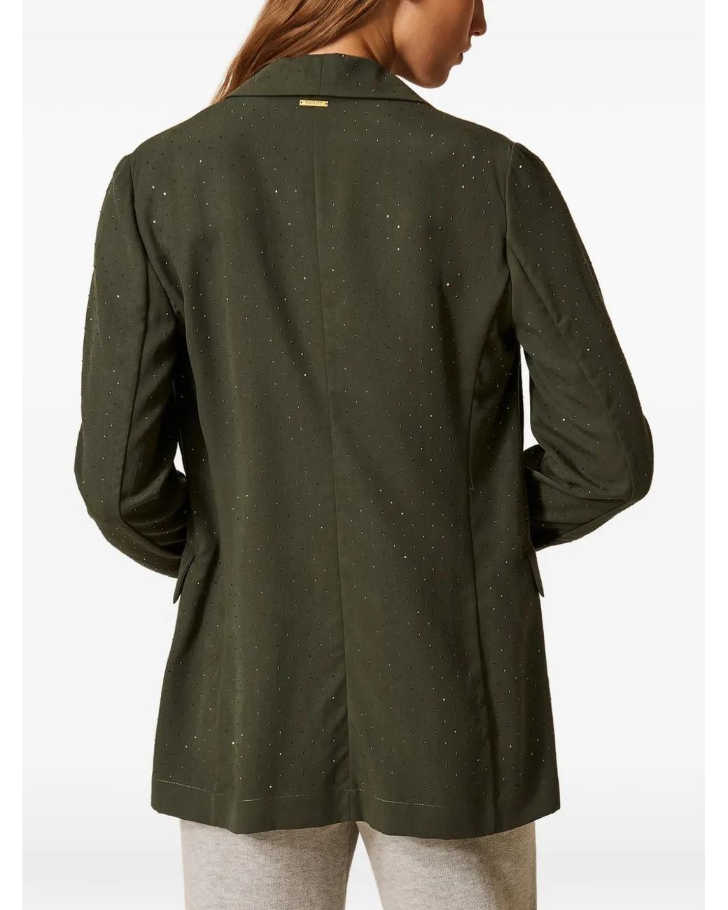 Twinset Green Twill Blazer With Studs