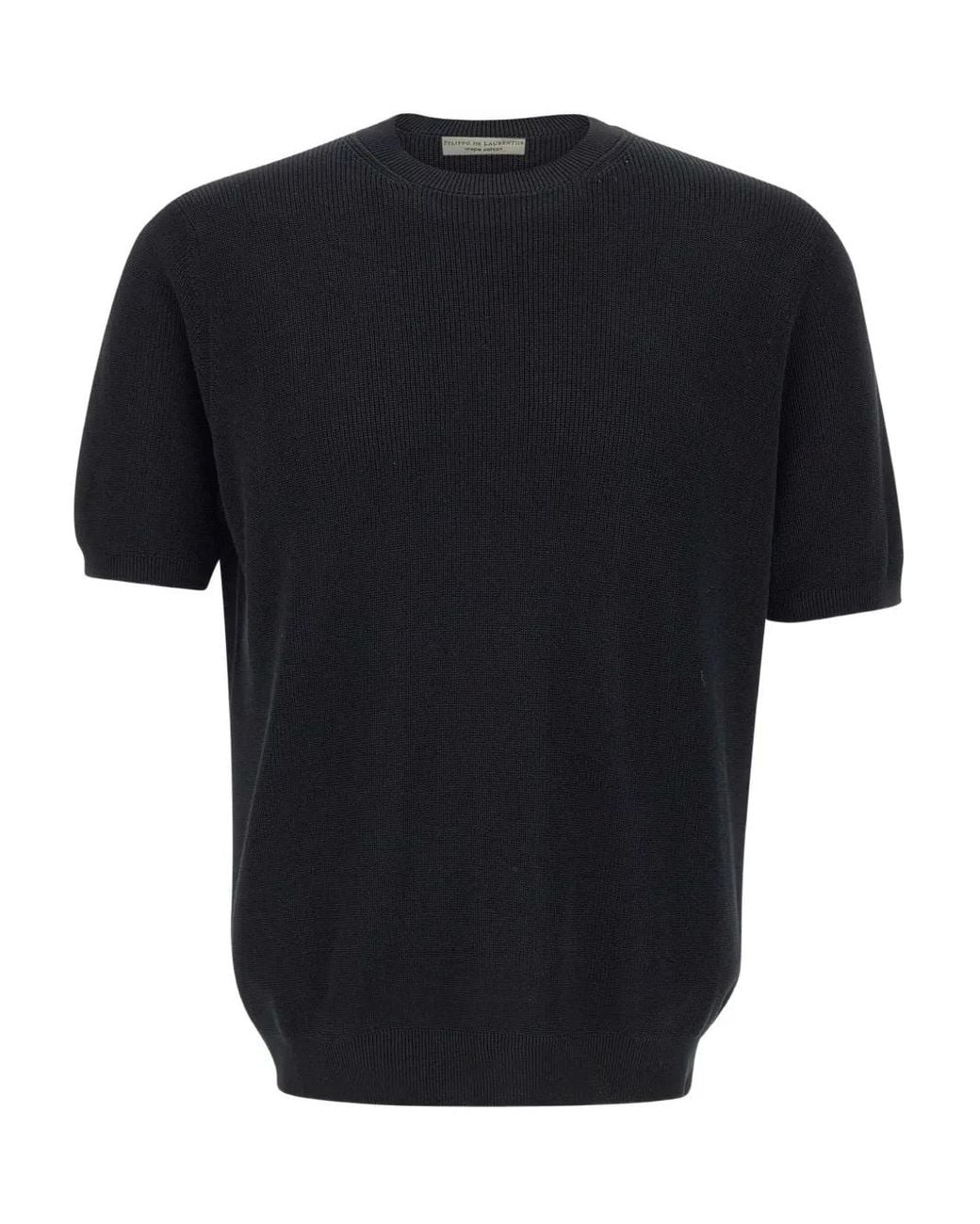 FILIPPO DE LAURENTIIS Black Ribbed Short-Sleeve T-Shirt for men