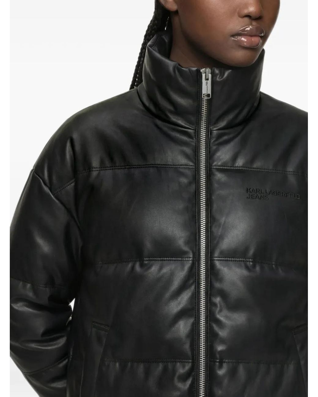 Karl Lagerfeld Black Faux-Leather Puffer Jacket