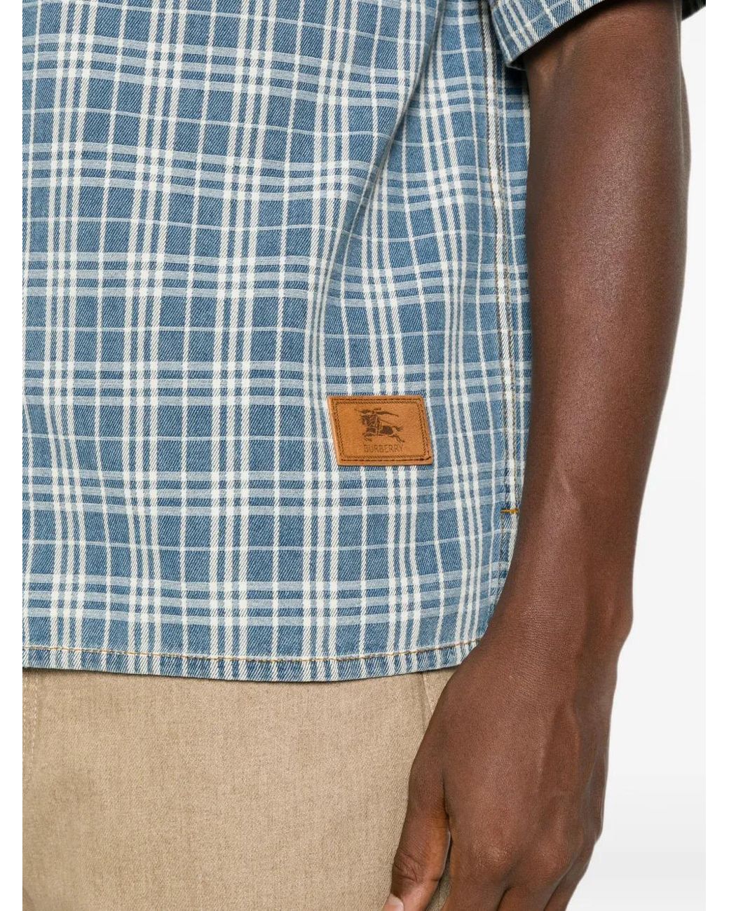 Burberry Blue Check Short-Sleeve Shirt for men