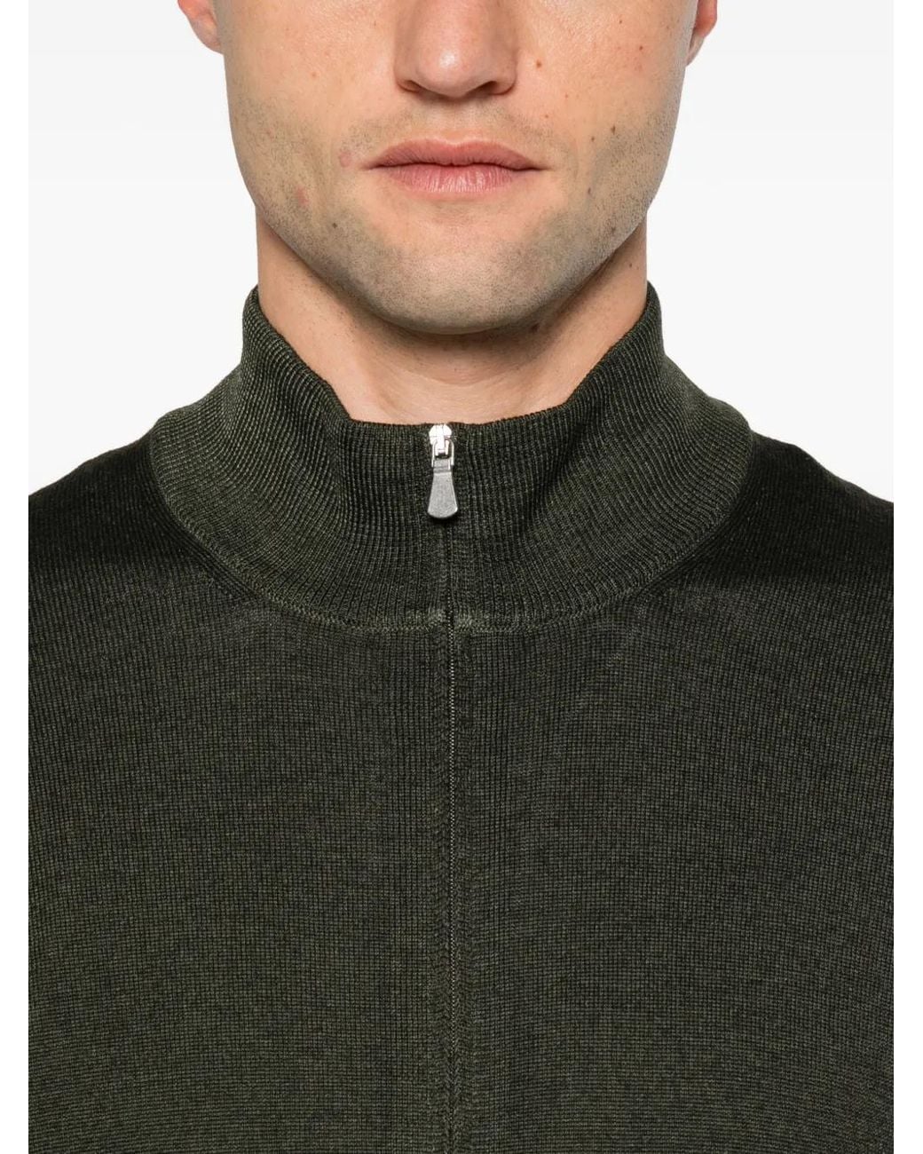 Gran Sasso Green Zip-Up High-Neck Cardigan for men