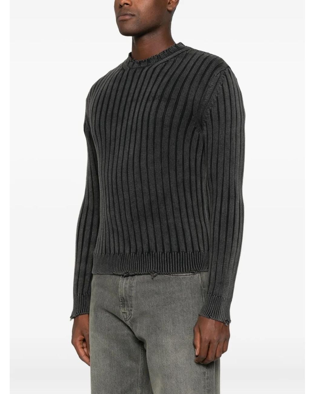Off-White c/o Virgil Abloh Black Ribbed Distressed-Finish Sweater for men