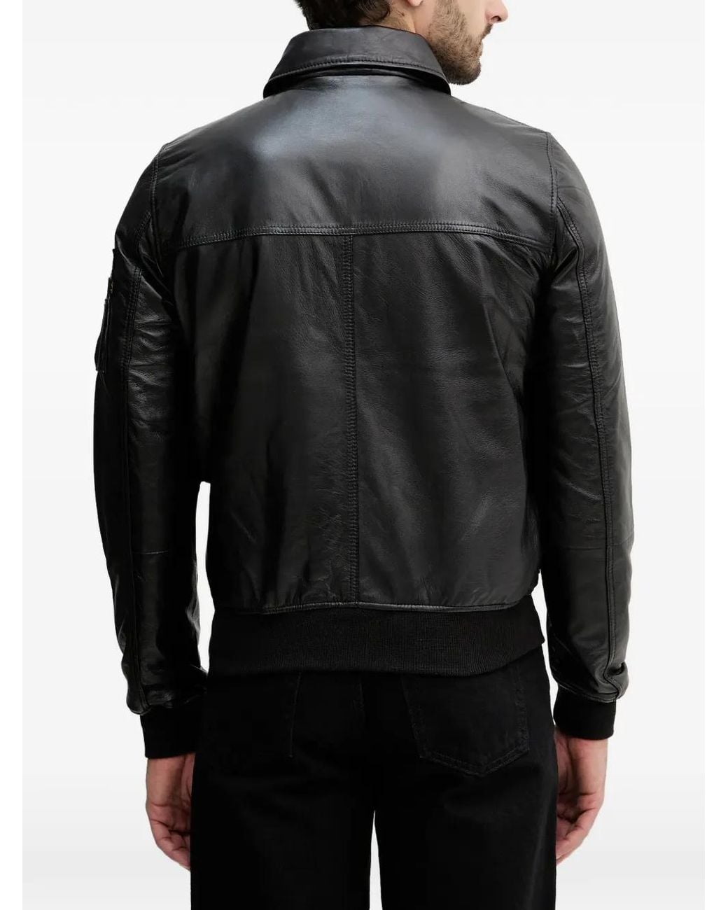 Alpha Industries Black Logo-Patch Leather Jacket for men