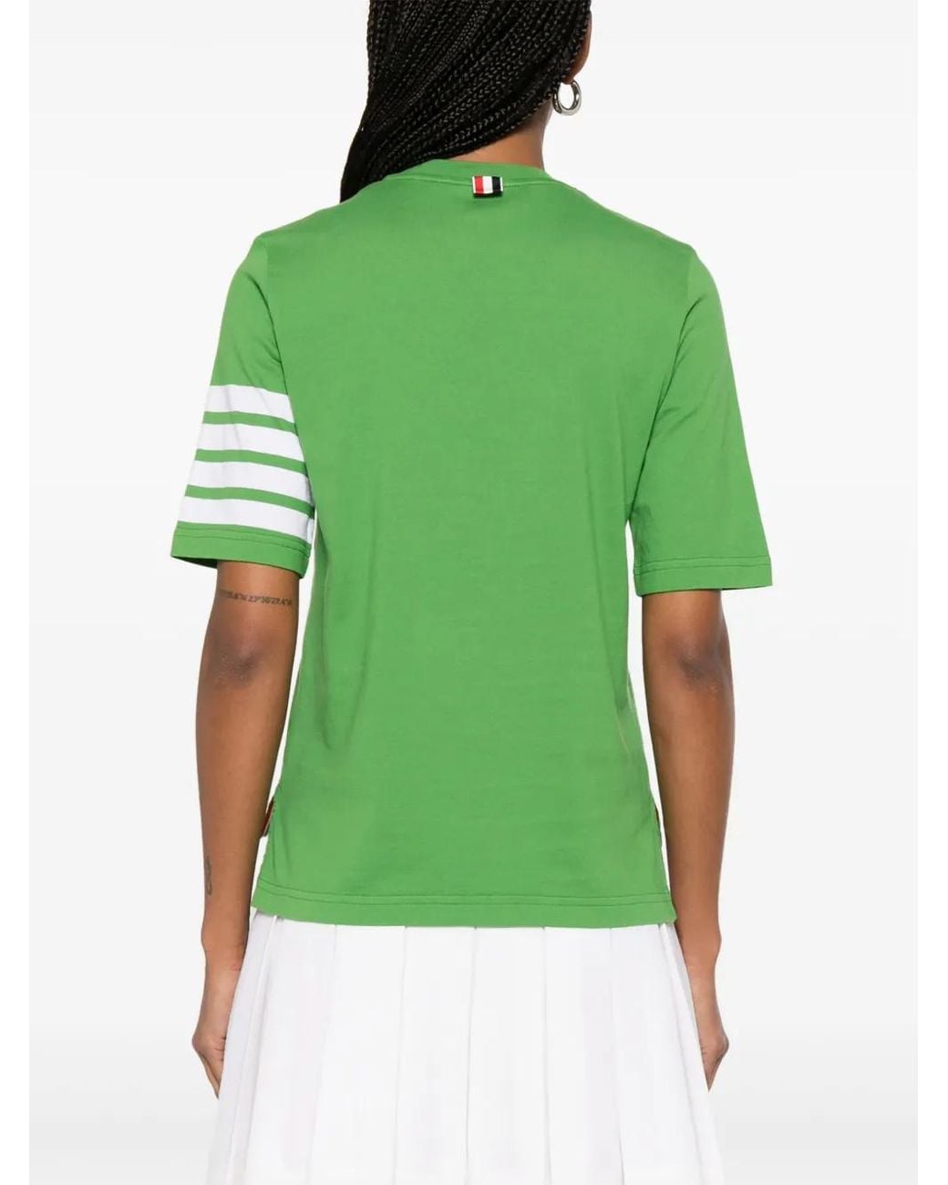 Thom Browne Green Jersey 4-Bar Short Sleeve Tee