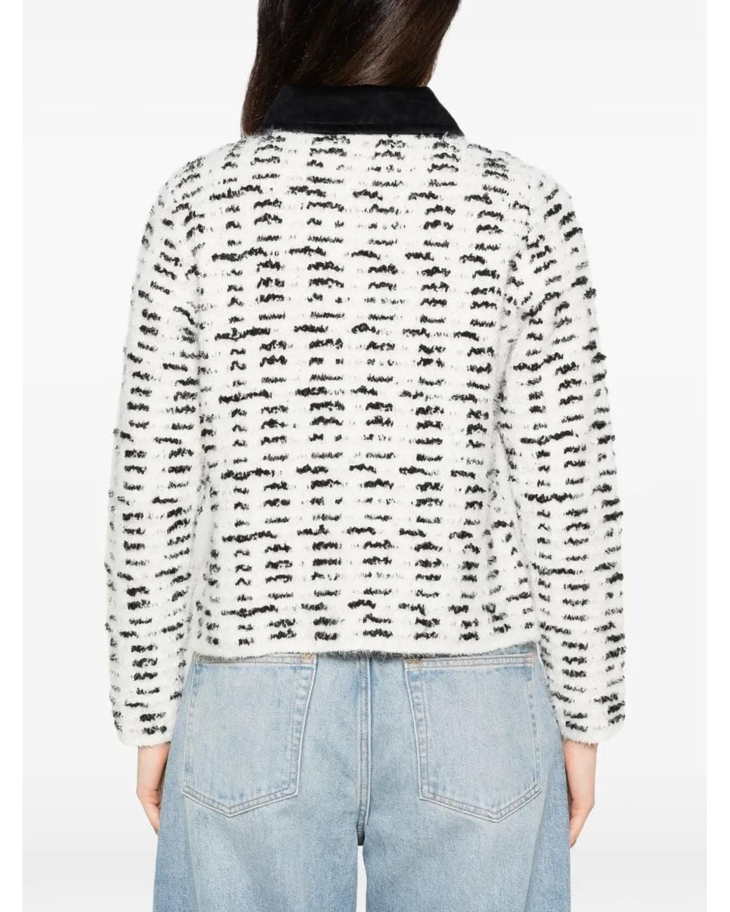 Neera White Velvet-Collar Cardigan
