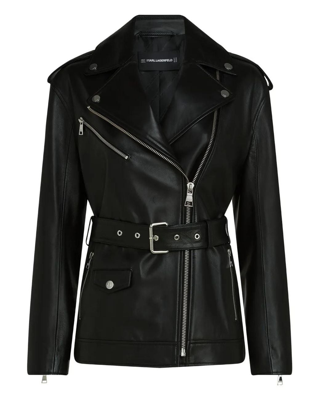 Chaqueta Biker Con Cinturón Karl Lagerfeld de color Black