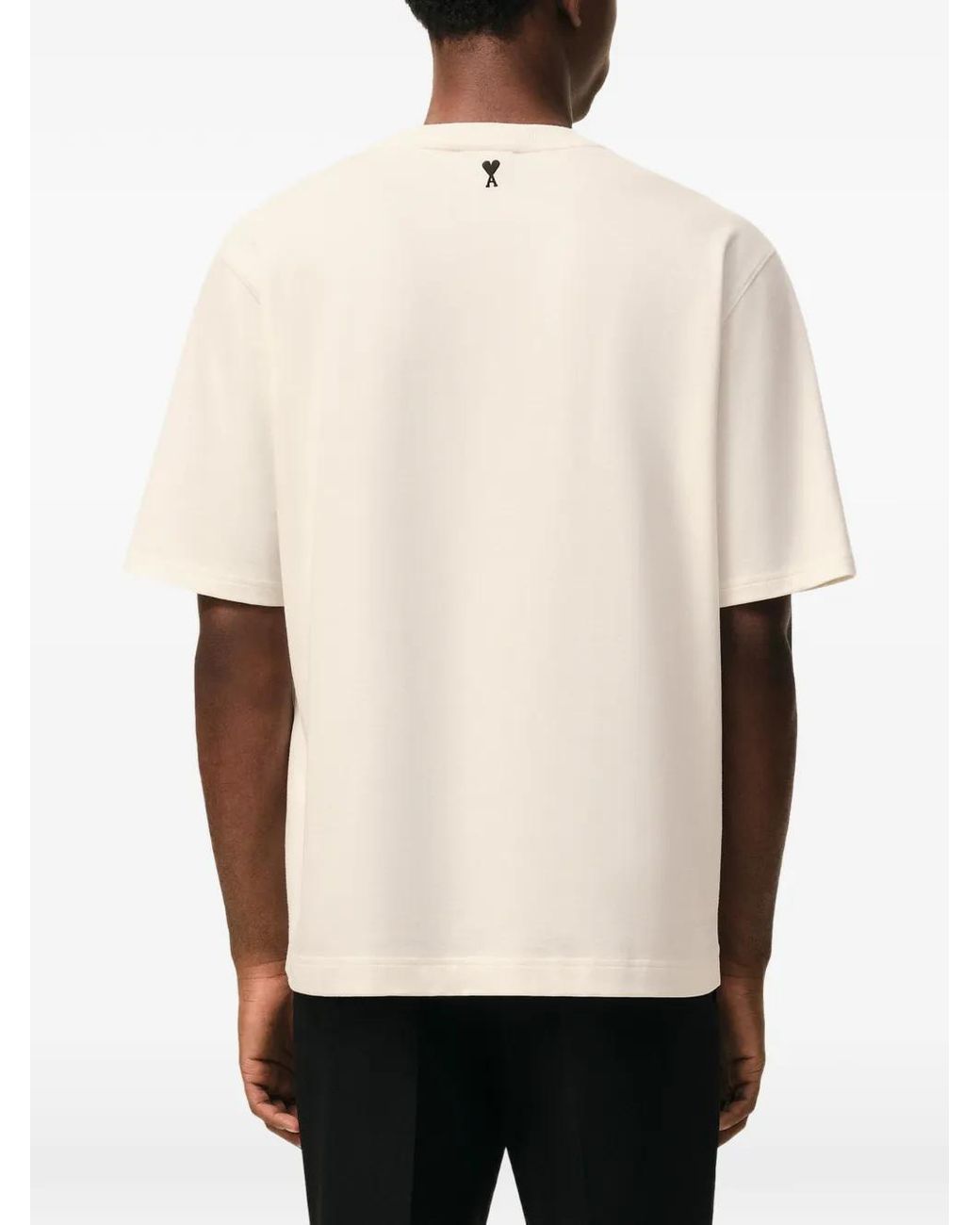 AMI White Signature-Print Crew-Neck T-Shirt