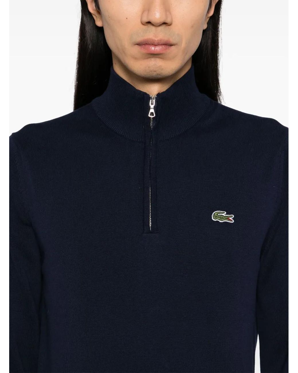 Lacoste Blue High Zipped Neck Plain Sweater for men