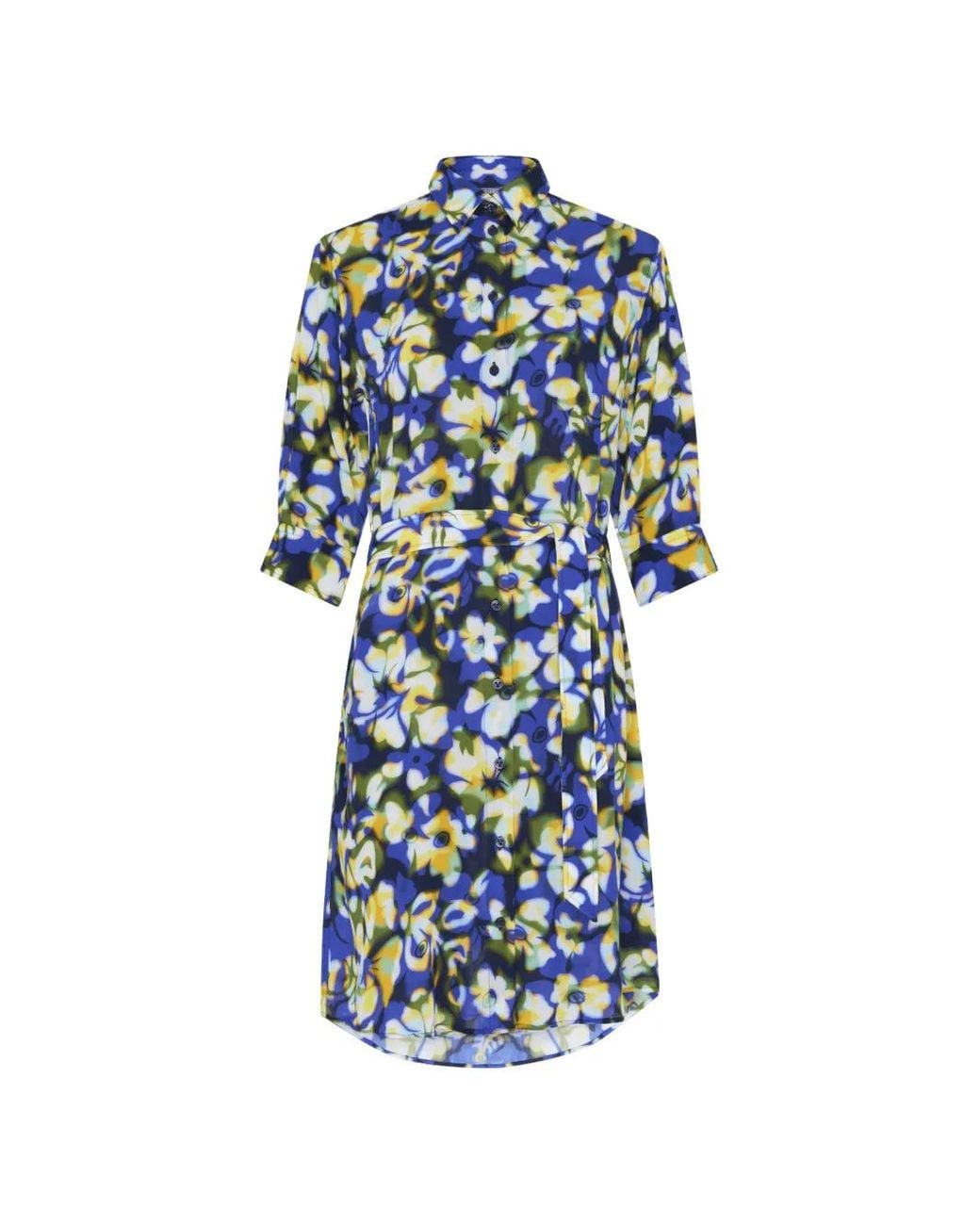 Vilebrequin Blue Floral-Print Belted Midi Shirt-Dress