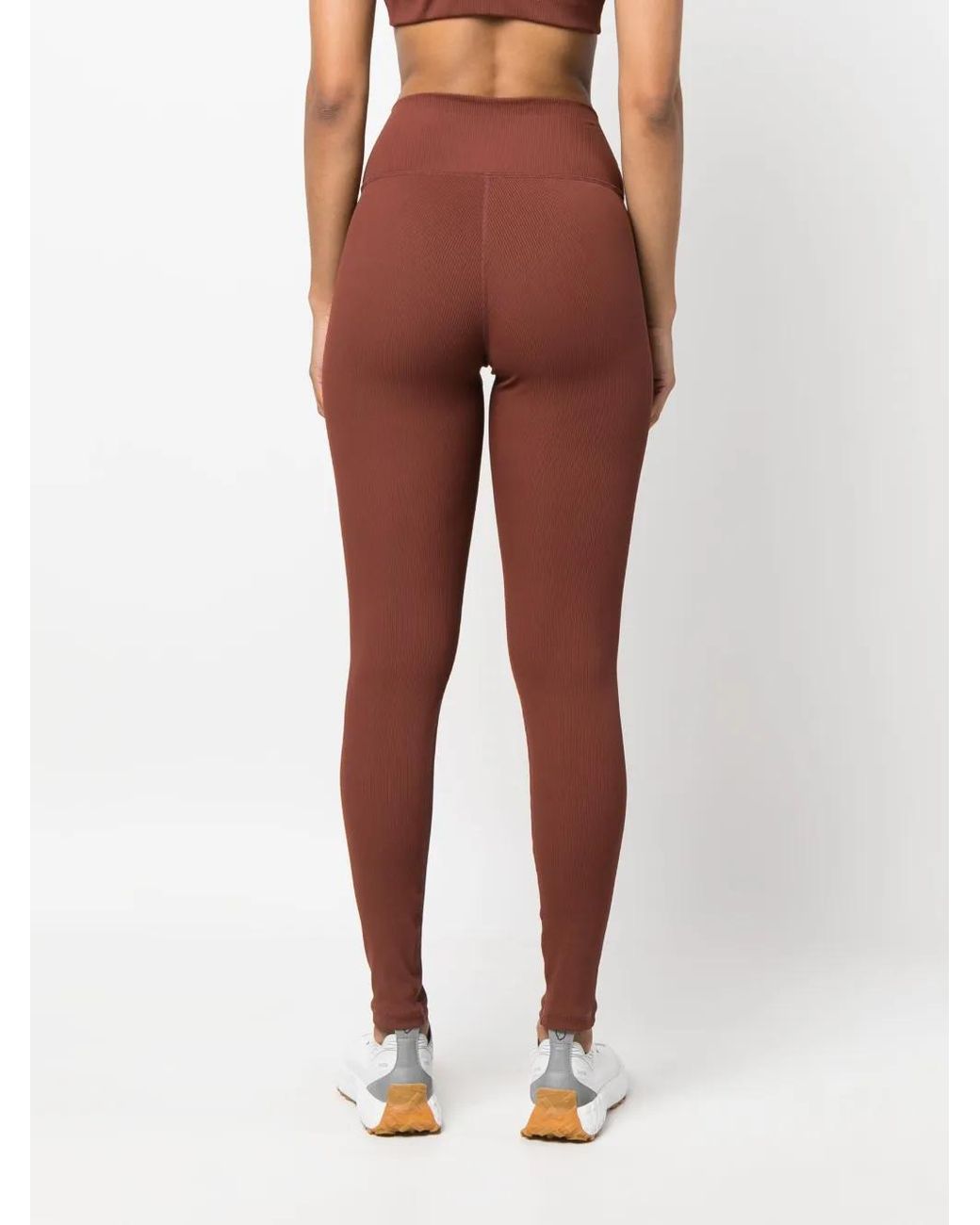 Sporty & Rich Red Logo-Patch Ribbed Leggings