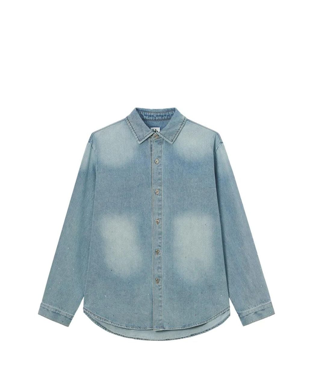 B+ AB Blue Crystal-Embellished Washed-Denim Shirt