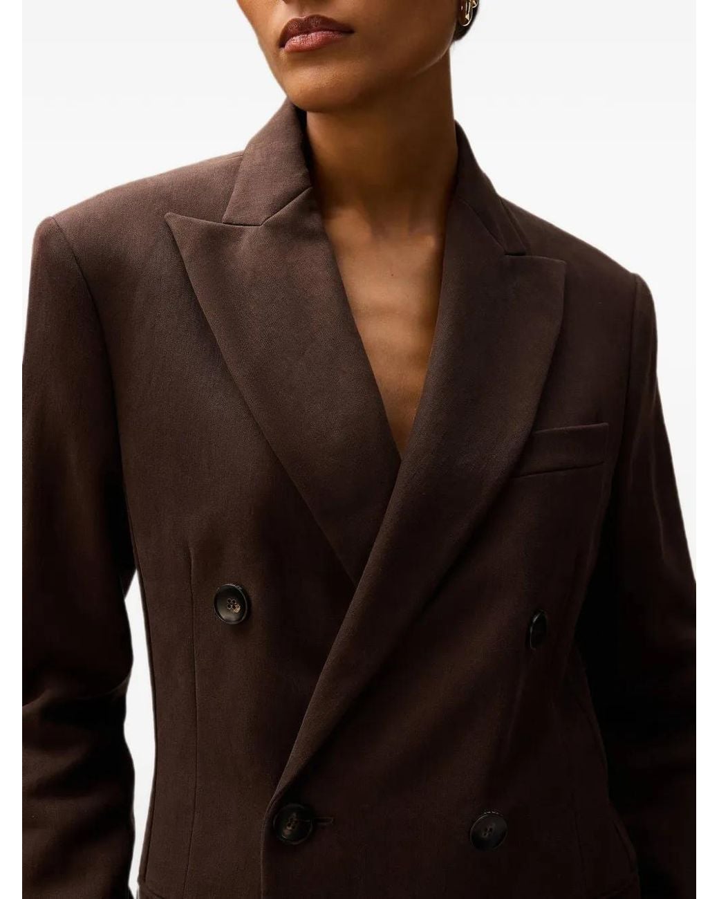 RETORI Brown Double-Breasted Linen Blazer