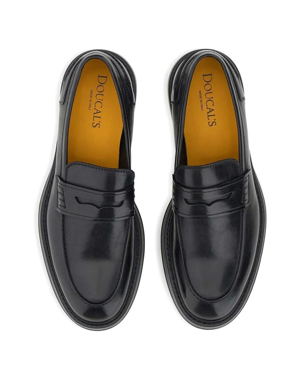 Doucal's Black Leather Penny Loafers for men