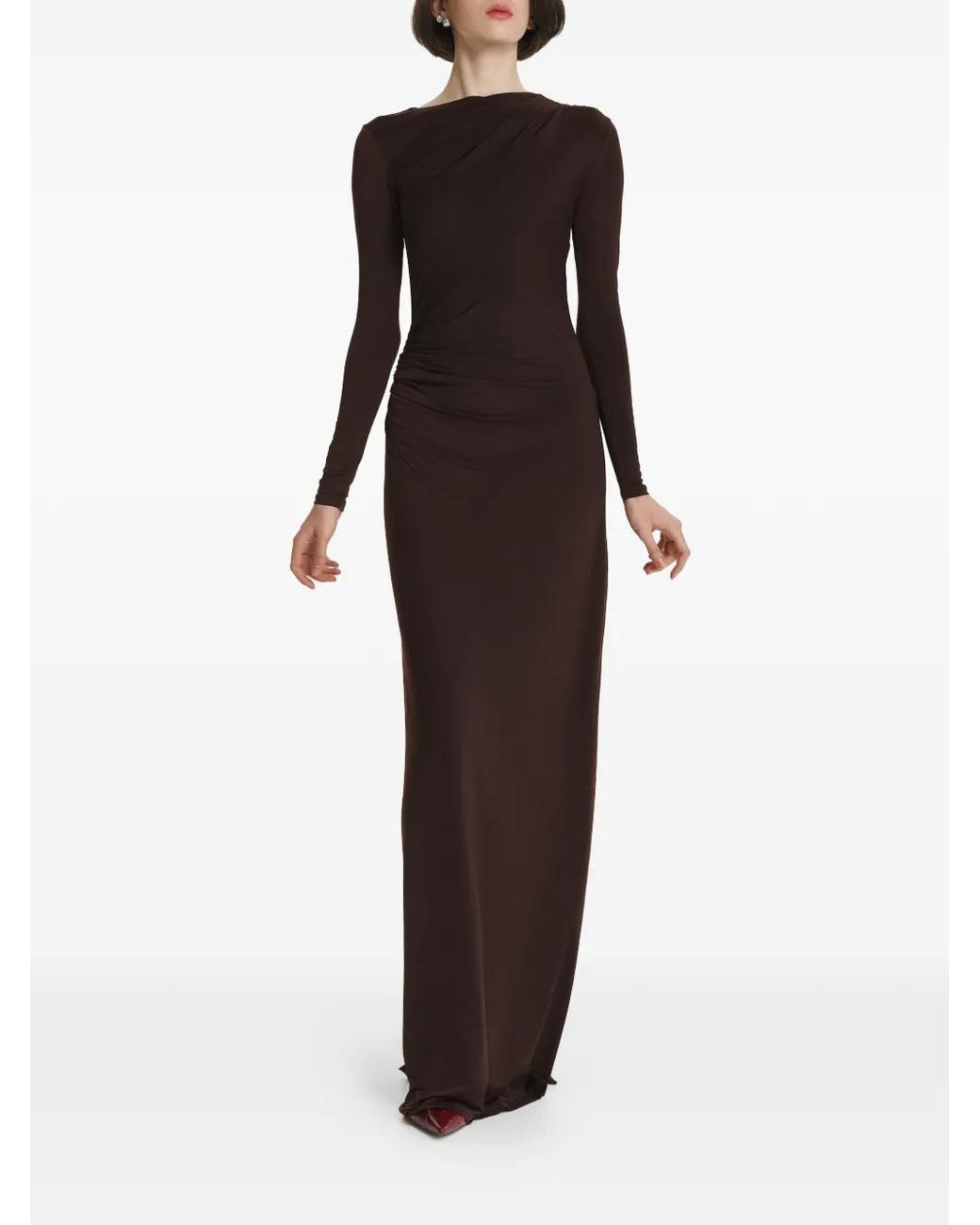 2310 STUDIO Brown Cut-Out Ruched Maxi Dress