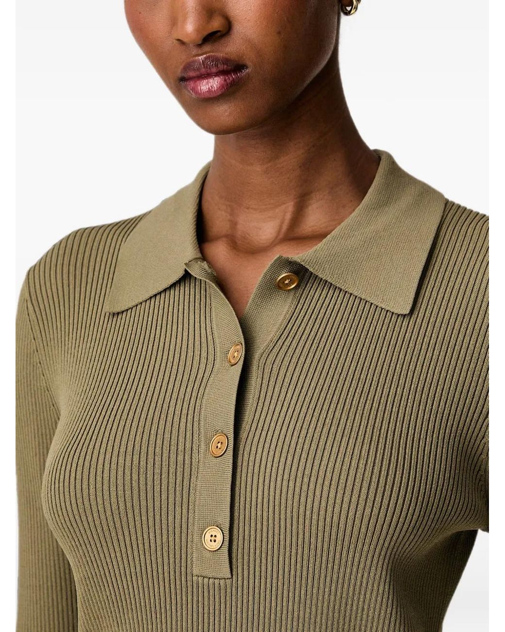 MICHAEL Michael Kors Green Ribbed-Knit Polo Sweater