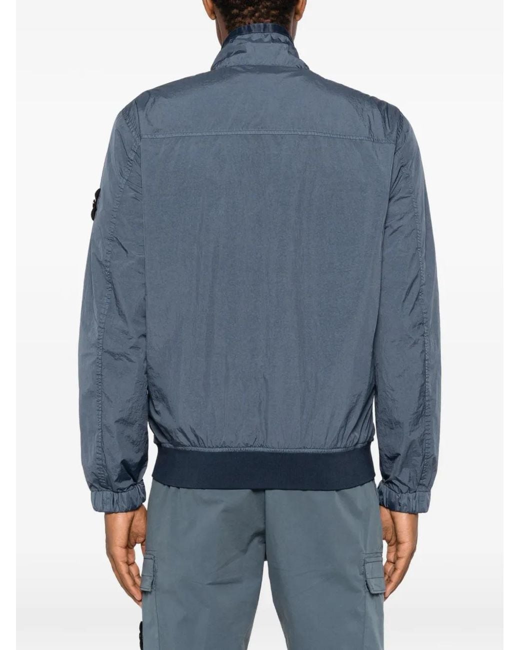 Stone Island Blue Logo-Patch Zip-Up Jacket for men