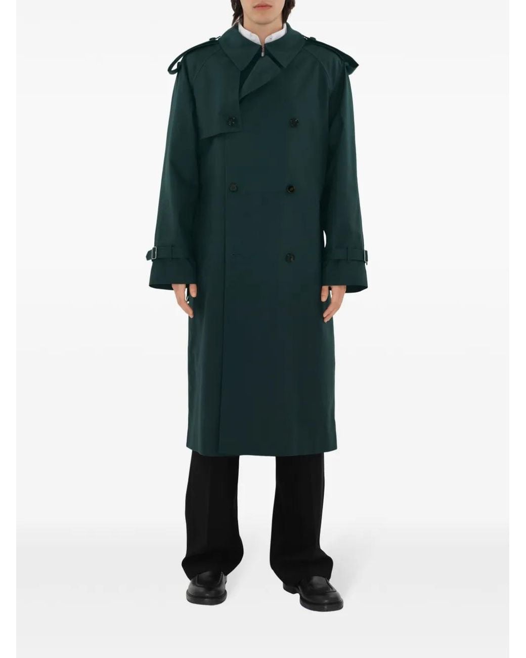 Burberry Green Double-Breasted Trench Coat for men
