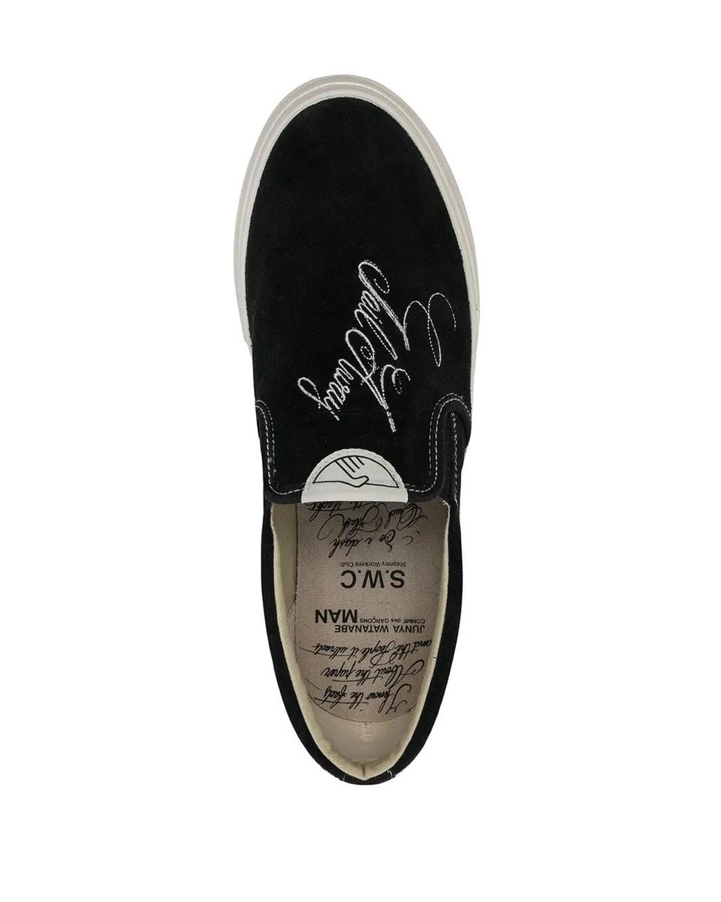Junya Watanabe Black Slogan-Embroidered Slip-On Sneakers for men