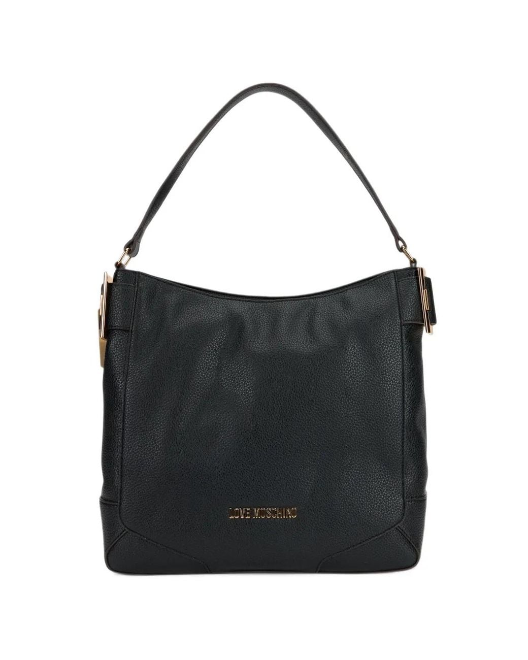 Love Moschino Black Logo-Plaque Pebbled Shoulder Bag